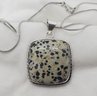 Silver Plated 18' Necklace With A Large 1 1/8' X 1 1/8' Dalmatian Quartz