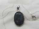 Silver Plated 18' Necklace With A Lovely Labradorite Pendant 1 1/8' X 3/4'
