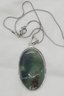 Silver Plated 18' Necklace With A Giant Moss Agate Pendant 1 7/8' X 1 1/8'
