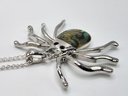 Abalone Shell & Austrian Crystal Spider Pendant Necklace In Silvertone
