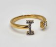 Natural White Zircon Initial I Open Band Ring In Yellow Gold Over Sterling