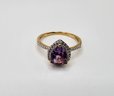 Alexandrite, White Zircon Ring In Yellow Gold Over Sterling