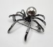 Antique Silver Spider Brooch With Faux Grey Pearl