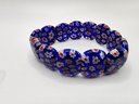Royal Blue Murano Style Stretch Bracelet & Earrings In Stainless