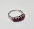 Premium Mozambique Ruby, Diamond 5 Stone Ring In Platinum Over Sterling