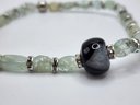 Handmade Aquamarine Beaded Stretch Ankle Bracelet With Lace Agate Bead