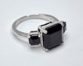 Black Spinel, Rhodium Over Sterling 3 Stone Ring