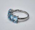 Blue Topaz 5 Stone Ring In Rhodium Over Sterling