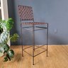 Vintage Heavy Woven Leather Wrought Iron Stools