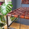 Vintage Heavy Woven Leather Wrought Iron Stools