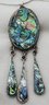 Vintage 3' Long Alpaca Abalone Shell Native Pendant On An 18' Silver Plated Chain