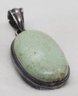 Huge Vintage Sterling Silver Green Turquoise Pendant On An 18' Cloth Necklace ~ 12.69 Grams Pend. Only