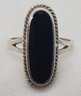 Vintage Sterling Silver Size 5 Nice Black Onyx Ring ~ 3/4' X 1/4' ~ 3.41 Grams