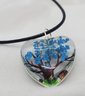 Beautiful 1' Glass Heart Tree Pendant On A 16-18' Rope Necklace