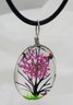 Beautiful 1' Glass Oval Tree Pendant On A 16-18' Rope Necklace