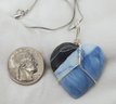 Huge 1 3/8' X 1 3/8' Heart Shaped Natural Blue Opal Pendant On A Silver Plated 18' Chain