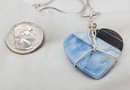 Huge 1 3/8' X 1 3/8' Heart Shaped Natural Blue Opal Pendant On A Silver Plated 18' Chain