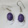 Pair Of Silver Plated Earrings With Purple Lace Stones ~ 1' Long