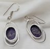 Pair Of Silver Plated Earrings With Purple Lace Stones ~ 1' Long