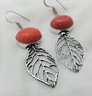 Pair Of Silver Plated Earrings With Pink Jasper Stones ~ 1 1/2' Long