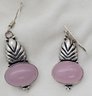 Pair Of Silver Plated Earrings With Rose Quartz Stones ~ 3/4' Long