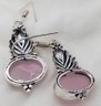 Pair Of Silver Plated Earrings With Rose Quartz Stones ~ 3/4' Long