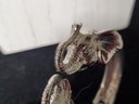 Silver Metal Elephant Choker Necklace And Matching Bracelet