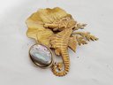 Vintage Retro Mixed Metals & Abalone Seahorse Brooch & Clip On Earrings Set