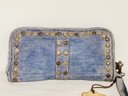 New Bayside Fashion Nation Blue Denim Look Leather Studded Zip Up Clutch Wallet - Italy