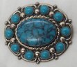 Vintage Bell Trading Post Nickle Silver Turquoise Brooch Approx. 1 3/4 Wide ~ 13.57 Grams