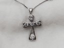 Vintage Sterling Silver 30' Necklace With A Sterling Silver Cross Pendant With 5 CZs ~ 6.38 Grams