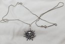 Vintage Sterling Silver 26' Chain With A Two Side Sun And Moon Pendant ~ 9.10 Grams