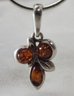 Vintage Sterling Silver 18' Italian Chain With Baltic Amber Floral Pendant ~ 9.21 Grams