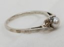 Vintage Sterling Silver Size 8 Ring With A Faux Pearl And CZs ~ 1.69 Grams