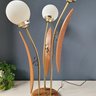 Mid Century Sculpted Walnut & Brass 3 Arm Lamp