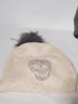 Two Knit Haute Shore Skull Slouch Beanie Pom Hat - Beige & Gray