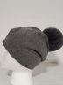 Two Knit Haute Shore Skull Slouch Beanie Pom Hat - Beige & Gray