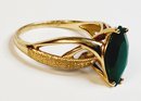 10k Yellow Gold Marquise Cut Green Jadeite Stone Ring
