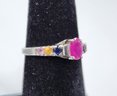 Ruby, Sapphire & Citrine Cluster Ring In Sterling Silver