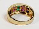 1950's   Multi Colored Stone 14k Yellow Gold Diamond  Ring