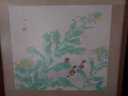 Signed Asian Watercolor Baby Birds On Greenery