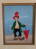 Oil On Board Clown With Umbrella Signed By Lilly Mara