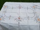Light Pink Embroidered Floral Tablecloth And Six Napkins Paired With Twelve White Embroidered Napkins