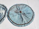 Never Used Teal Blue And Ivory Silk Round Decorative Pillow Cases