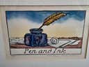 Pen And Ink Reproduction Hand Tinted Watercolor Pencil Signed