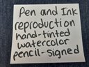 Pen And Ink Reproduction Hand Tinted Watercolor Pencil Signed