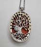 Mojave Orange Turquoise Tree Of Life Pendant Necklace In 14k Yellow Gold Over & Platinum Over Copper