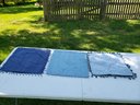 Trio Of Blue Silk Pillowcases (never Used) With Beaded Edge