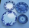 Three Blue And White English Antique Plates (one Wedgewood) And One Japanese Bowl, Two Unmarked