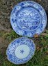 Three Blue And White English Antique Plates (one Wedgewood) And One Japanese Bowl, Two Unmarked